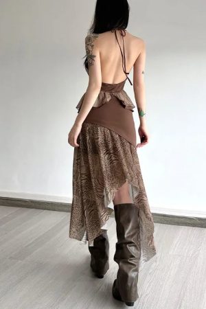 Quick Outfits, Modest Fashion Outfits Ideas Boho Asymmetric Top & Leopard Midi Skirt Two Piece Set