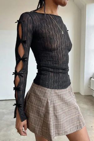 Quick Outfits, Modest Fashion Outfits Ideas Bow Sleeve Sheer Top