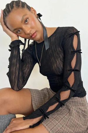 Quick Outfits, Modest Fashion Outfits Ideas Bow Sleeve Sheer Top