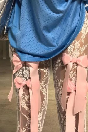 Quick Outfits, Modest Fashion Outfits Ideas Bow Transparent Lace Flare Pants