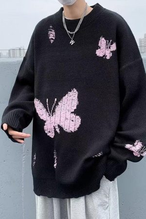 Quick Outfits, Modest Fashion Outfits Ideas Butterfly Distressed Knitted Sweater