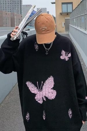 Quick Outfits, Modest Fashion Outfits Ideas Butterfly Distressed Knitted Sweater