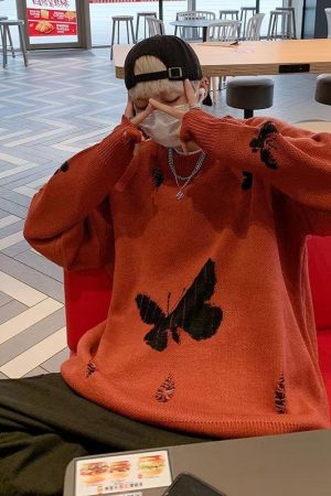 Quick Outfits, Modest Fashion Outfits Ideas Butterfly Distressed Knitted Sweater
