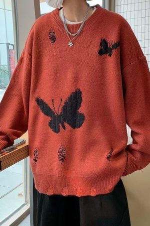 Quick Outfits, Modest Fashion Outfits Ideas Butterfly Distressed Knitted Sweater