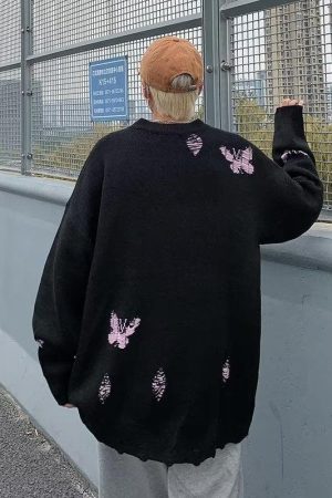 Quick Outfits, Modest Fashion Outfits Ideas Butterfly Distressed Knitted Sweater