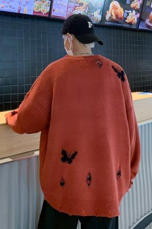 Quick Outfits, Modest Fashion Outfits Ideas Butterfly Distressed Knitted Sweater