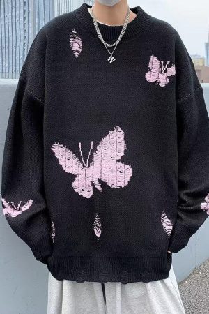 Quick Outfits, Modest Fashion Outfits Ideas Butterfly Distressed Knitted Sweater