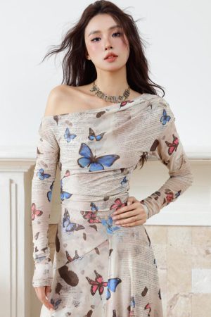Quick Outfits, Modest Fashion Outfits Ideas Butterfly One Shoulder Midi Dress