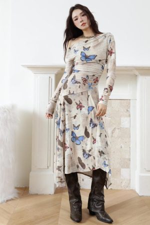 Quick Outfits, Modest Fashion Outfits Ideas Butterfly One Shoulder Midi Dress