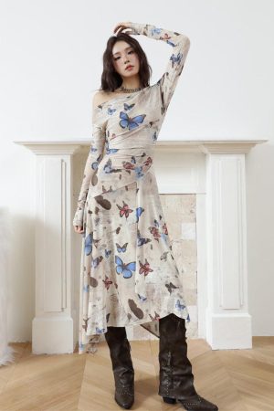 Quick Outfits, Modest Fashion Outfits Ideas Butterfly One Shoulder Midi Dress
