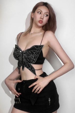 Quick Outfits, Modest Fashion Outfits Ideas Butterfly Rhinestone Top