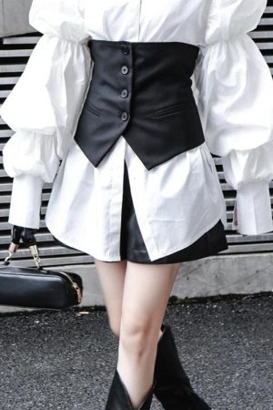 Quick Outfits, Modest Fashion Outfits Ideas Button-Up Underbust Corset Top