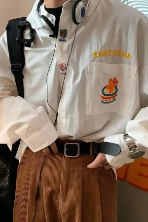 Quick Outfits, Modest Fashion Outfits Ideas Cake Bear Embroidered Shirt