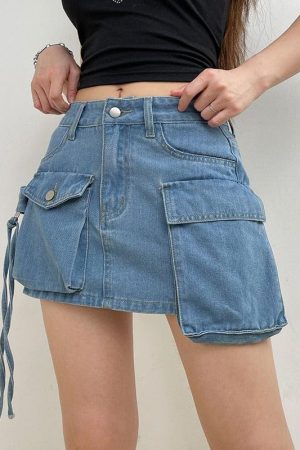 Quick Outfits, Modest Fashion Outfits Ideas Cargo Denim Mini Skirt