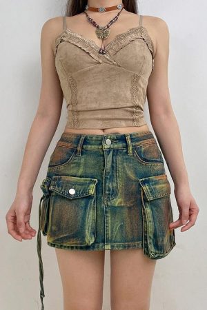 Quick Outfits, Modest Fashion Outfits Ideas Cargo Denim Mini Skirt
