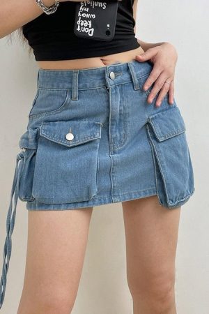 Quick Outfits, Modest Fashion Outfits Ideas Cargo Denim Mini Skirt