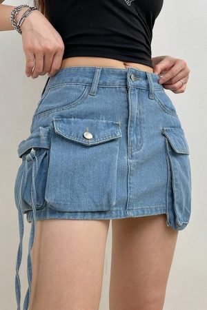 Quick Outfits, Modest Fashion Outfits Ideas Cargo Denim Mini Skirt