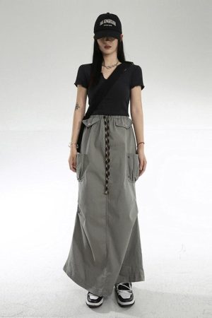Quick Outfits, Modest Fashion Outfits Ideas Cargo Pockets Parachute Maxi Skirt