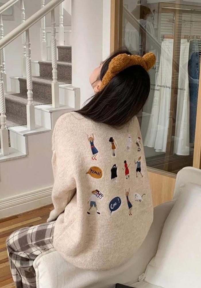 Quick Outfits, Modest Fashion Outfits Ideas Cartoon Embroidered Knitted Sweater Quick Outfits, Modest Fashion Outfits Ideas Cartoon Embroidered Knitted Sweater