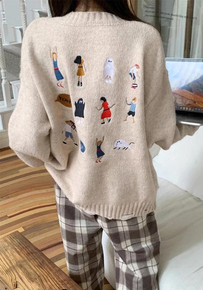 Quick Outfits, Modest Fashion Outfits Ideas Cartoon Embroidered Knitted Sweater Quick Outfits, Modest Fashion Outfits Ideas Cartoon Embroidered Knitted Sweater