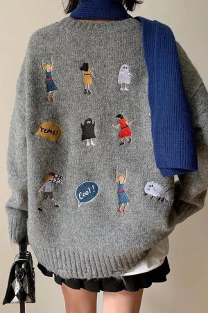 Quick Outfits, Modest Fashion Outfits Ideas Cartoon Embroidered Knitted Sweater
