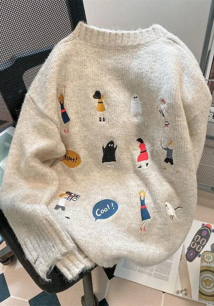 Quick Outfits, Modest Fashion Outfits Ideas Cartoon Embroidered Knitted Sweater Quick Outfits, Modest Fashion Outfits Ideas Cartoon Embroidered Knitted Sweater