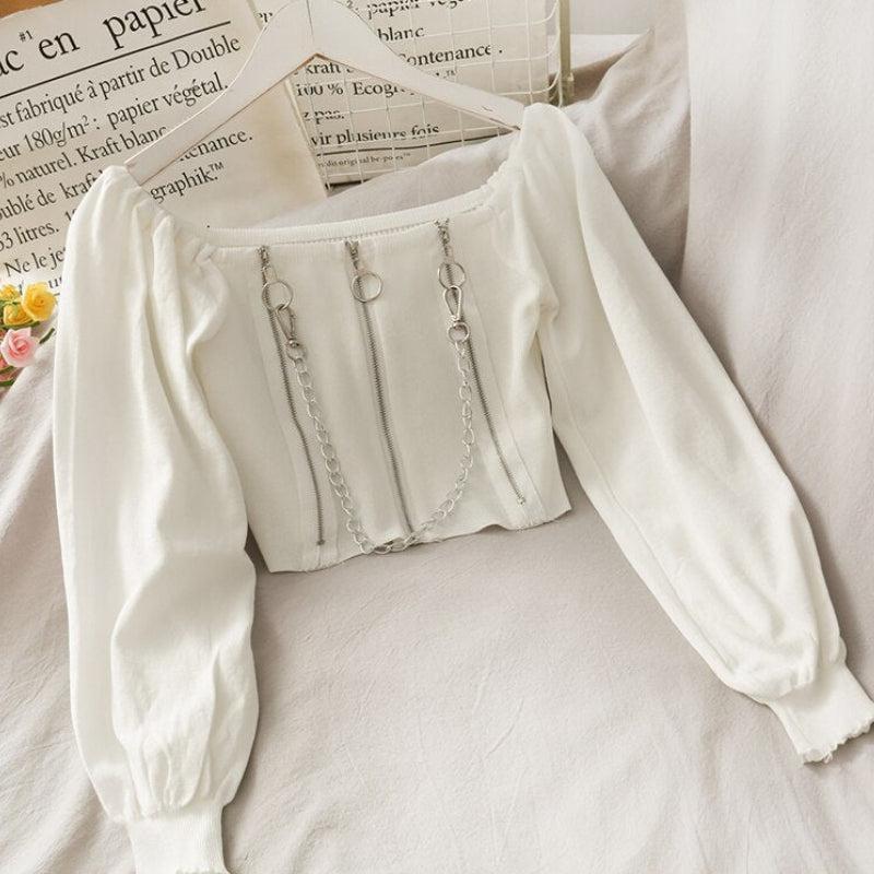 Quick Outfits, Modest Fashion Outfits Ideas Chain Detailed Square Neck Crop Top Quick Outfits, Modest Fashion Outfits Ideas Chain Detailed Square Neck Crop Top