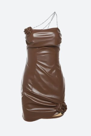 Quick Outfits, Modest Fashion Outfits Ideas Chain Strap Faux Leather Mini Dress