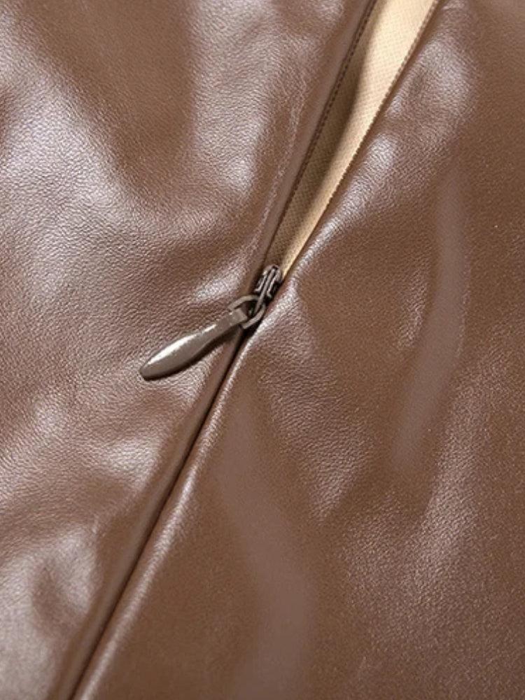 Quick Outfits, Modest Fashion Outfits Ideas Chain Strap Faux Leather Mini Dress Quick Outfits, Modest Fashion Outfits Ideas Chain Strap Faux Leather Mini Dress