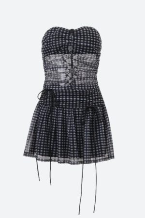 Quick Outfits, Modest Fashion Outfits Ideas Checkered Strapless Top & Mini Skirt Two Piece Set
