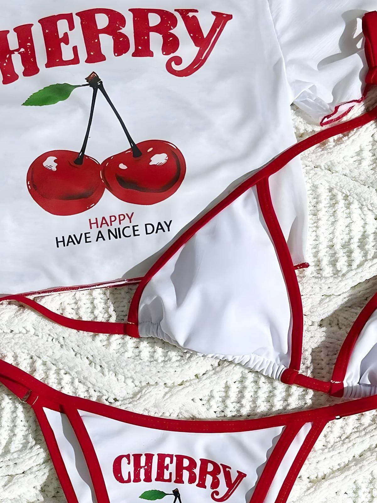 Quick Outfits, Modest Fashion Outfits Ideas Cherry Crop Top & Bikini Set Quick Outfits, Modest Fashion Outfits Ideas Cherry Crop Top & Bikini Set