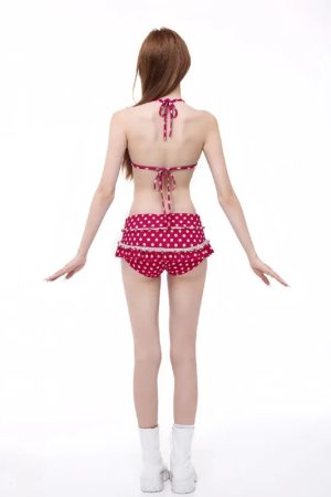 Quick Outfits, Modest Fashion Outfits Ideas Cherry Polka Dot Bikini Top & Shorts