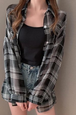 Quick Outfits, Modest Fashion Outfits Ideas Chiffon Plaid Shirt