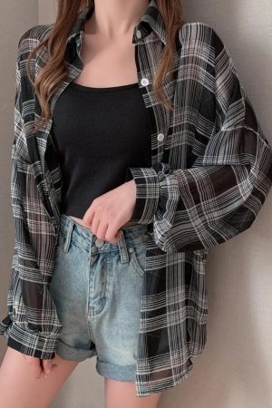 Quick Outfits, Modest Fashion Outfits Ideas Chiffon Plaid Shirt