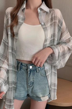 Quick Outfits, Modest Fashion Outfits Ideas Chiffon Plaid Shirt
