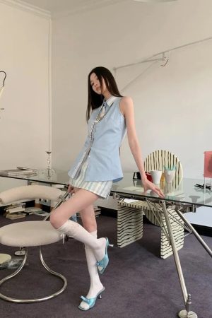 Quick Outfits, Modest Fashion Outfits Ideas Classic Collar Sleeveless Shirt