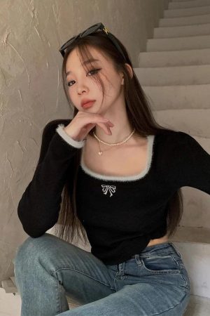 Quick Outfits, Modest Fashion Outfits Ideas Coquette Bow Fluffy Neck Top