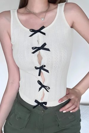 Quick Outfits, Modest Fashion Outfits Ideas Coquette Bow Pointelle Top