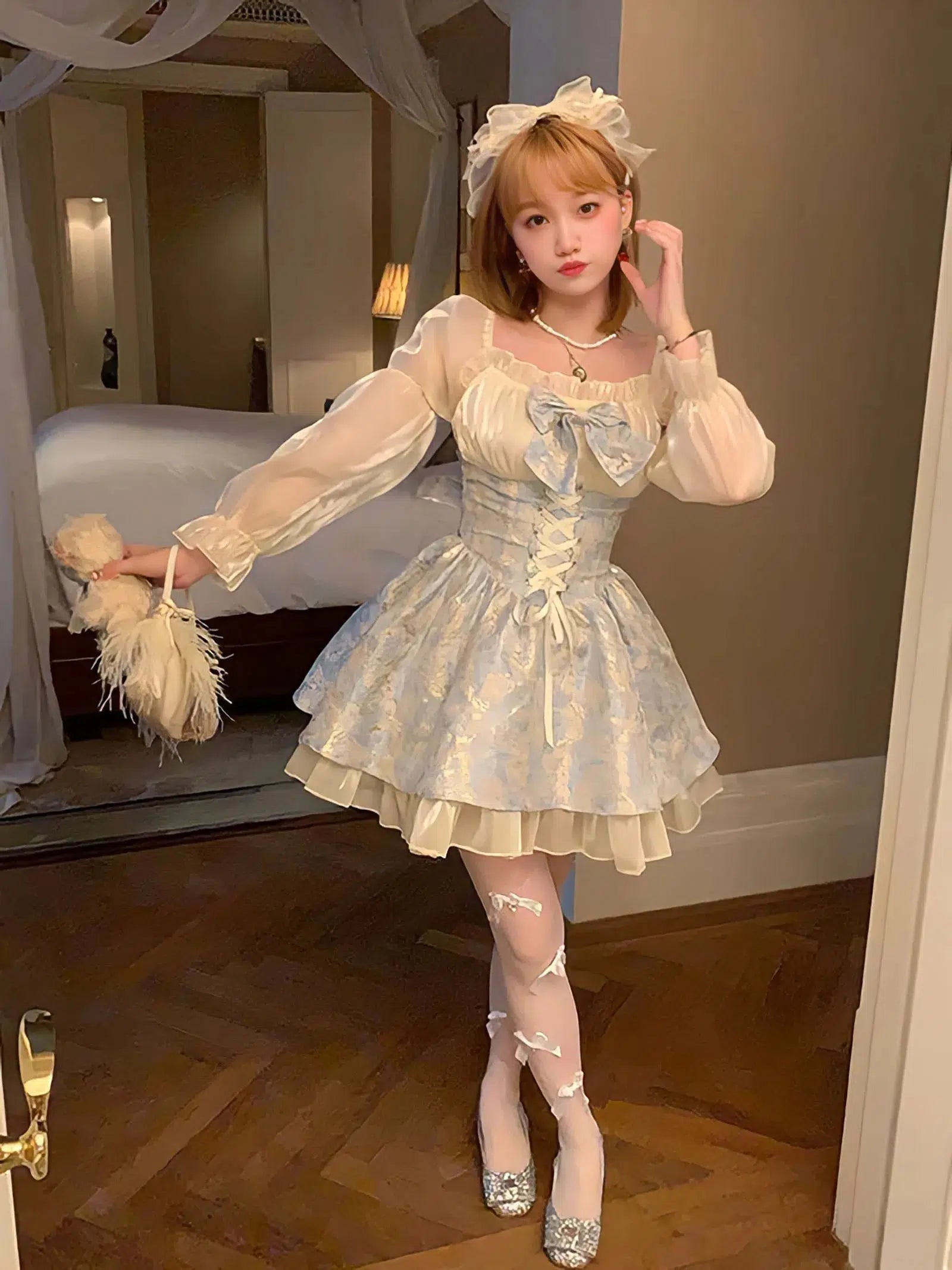 Quick Outfits, Modest Fashion Outfits Ideas Coquette Bow Princess Mini Dress Quick Outfits, Modest Fashion Outfits Ideas Coquette Bow Princess Mini Dress