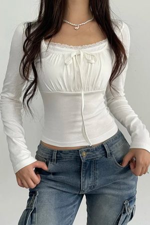 Quick Outfits, Modest Fashion Outfits Ideas Coquette Bow Ruched Bust Top