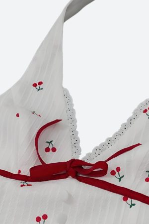 Quick Outfits, Modest Fashion Outfits Ideas Coquette Cherry Halter Neck Mini Dress