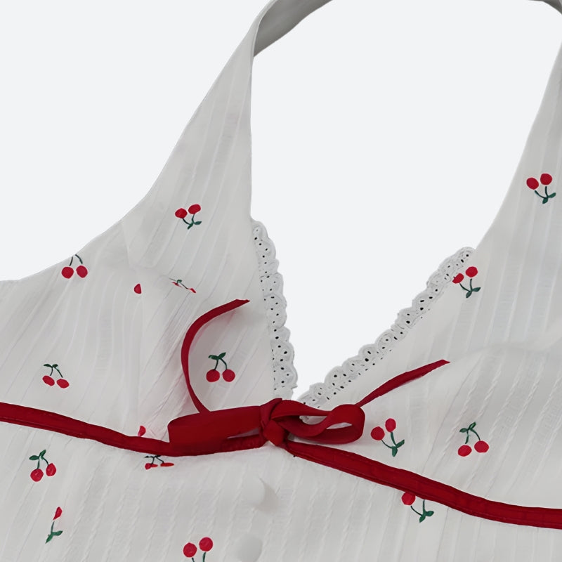 Quick Outfits, Modest Fashion Outfits Ideas Coquette Cherry Halter Neck Mini Dress Quick Outfits, Modest Fashion Outfits Ideas Coquette Cherry Halter Neck Mini Dress