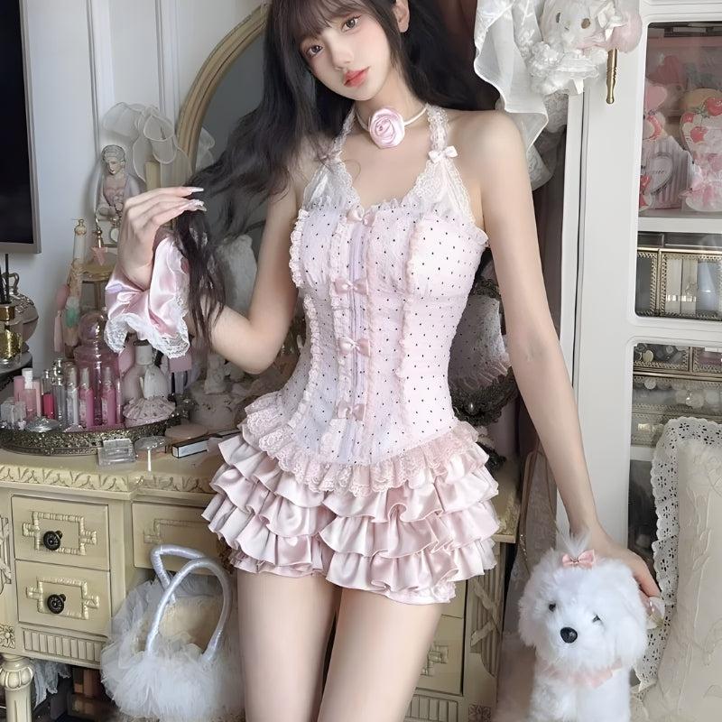 Quick Outfits, Modest Fashion Outfits Ideas Coquette Corset Top & Ruffled Mini Skirt Two Piece Set Quick Outfits, Modest Fashion Outfits Ideas Coquette Corset Top & Ruffled Mini Skirt Two Piece Set