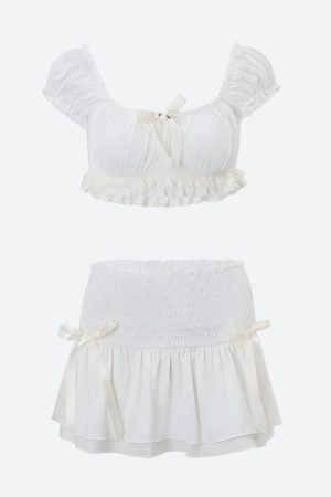 Quick Outfits, Modest Fashion Outfits Ideas Coquette Crop Top & Mini Skirt Two Piece Set