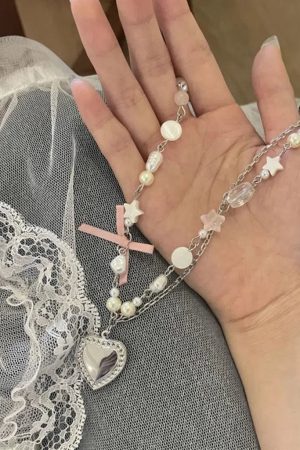 Quick Outfits, Modest Fashion Outfits Ideas Coquette Heart Pearl Beaded Necklace