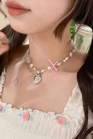 Quick Outfits, Modest Fashion Outfits Ideas Coquette Heart Pearl Beaded Necklace