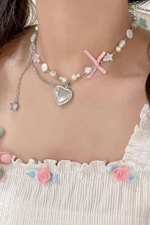 Quick Outfits, Modest Fashion Outfits Ideas Coquette Heart Pearl Beaded Necklace