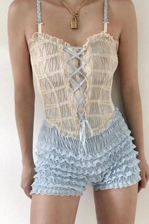 Quick Outfits, Modest Fashion Outfits Ideas Coquette Lace Ruched Ruffled Shorts