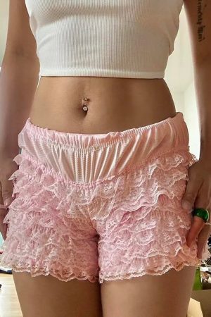 Quick Outfits, Modest Fashion Outfits Ideas Coquette Lace Ruched Ruffled Shorts