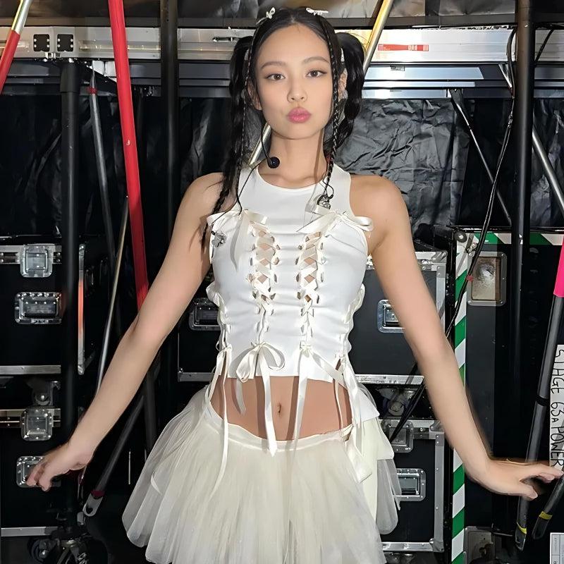 Quick Outfits, Modest Fashion Outfits Ideas Coquette Lace Up Bow Top Quick Outfits, Modest Fashion Outfits Ideas Coquette Lace Up Bow Top